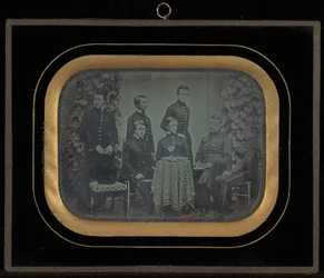 Portrait of Six Boys in Military School Uniforms with Their Teacher